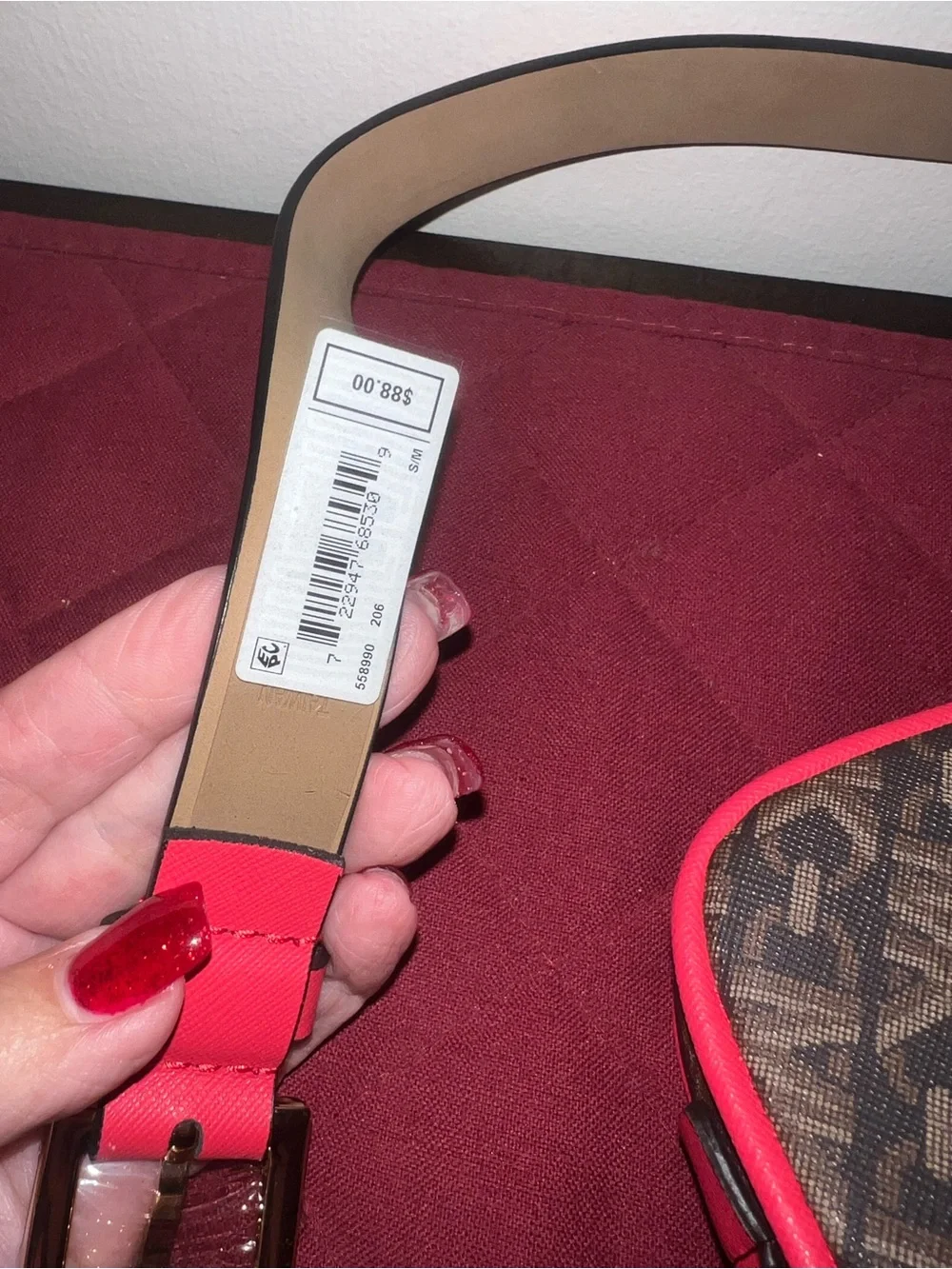 Michael Kors Brown Monogram Crossbody with Pink Trim